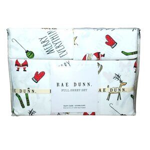 NEW Rae Dunn Enchante Merry Everything Christmas Sheets Full 4 Piece Set Santa